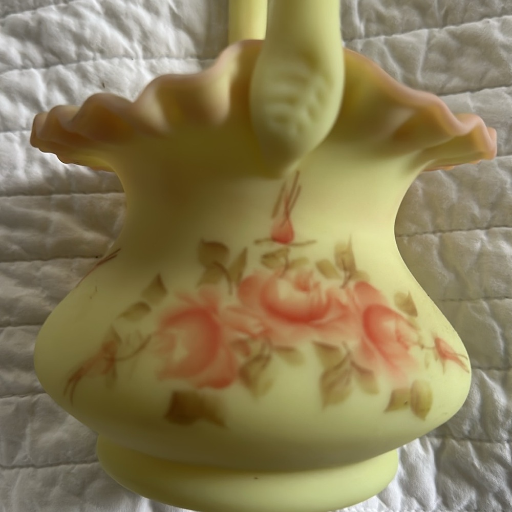 Fenton Yellow Basket with Pink Floral Design - Picture 6 of 6